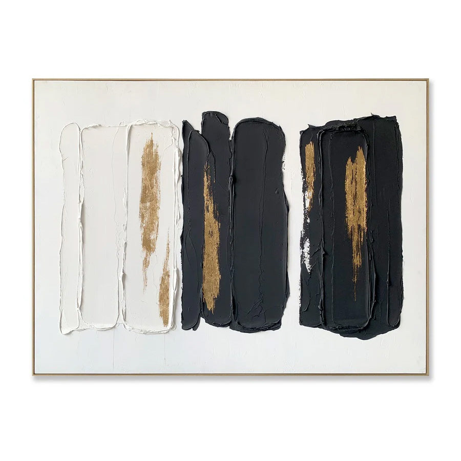 ゴールドアクセントのハンドペイント抽象アート｜HAIND-PAINTED BLACK/WHITE/GOLD 'ABSTRACT'