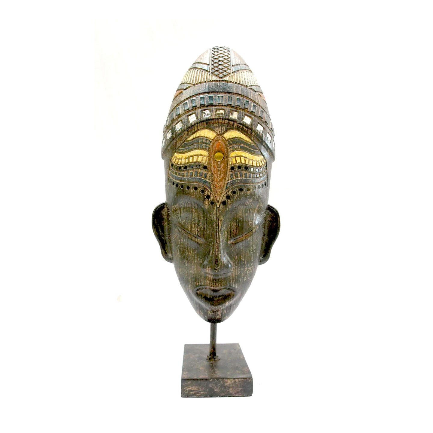 アフリカンマスクオブジェ（H45cm）｜RESIN MASK ON METAL BASE