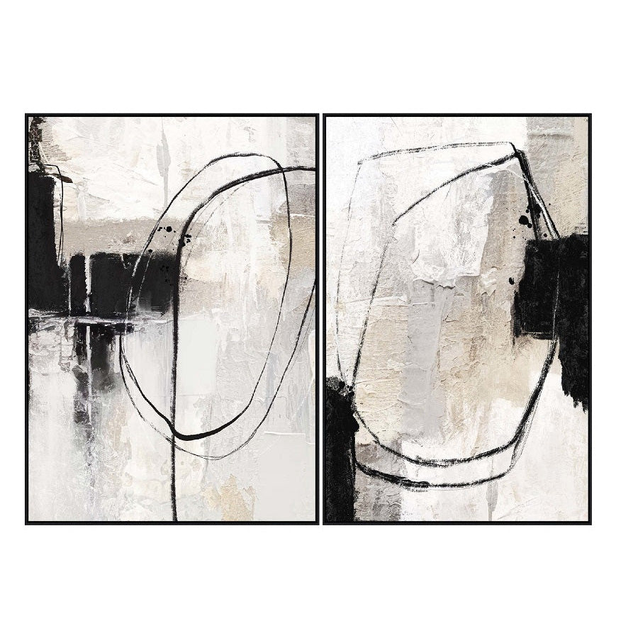 ベージュ＆ブラックのハンドペイントアート｜PRINT+HAIND-PAINTED BEI/BLACK 'ATELIER'
