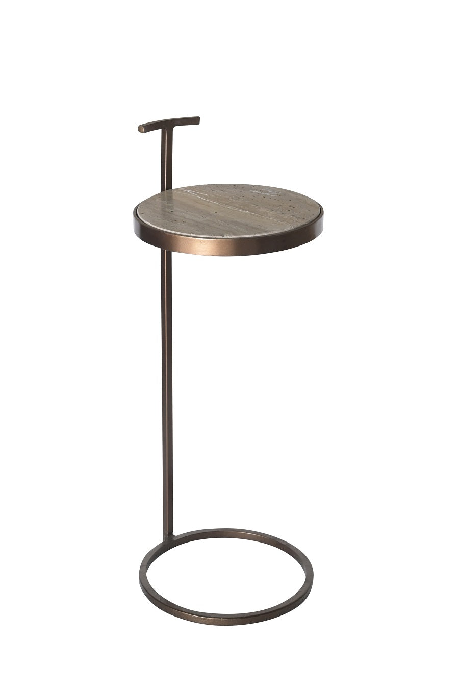 MARTINI END TABLE A.BRASS IRON/TOP TRAVERTINE