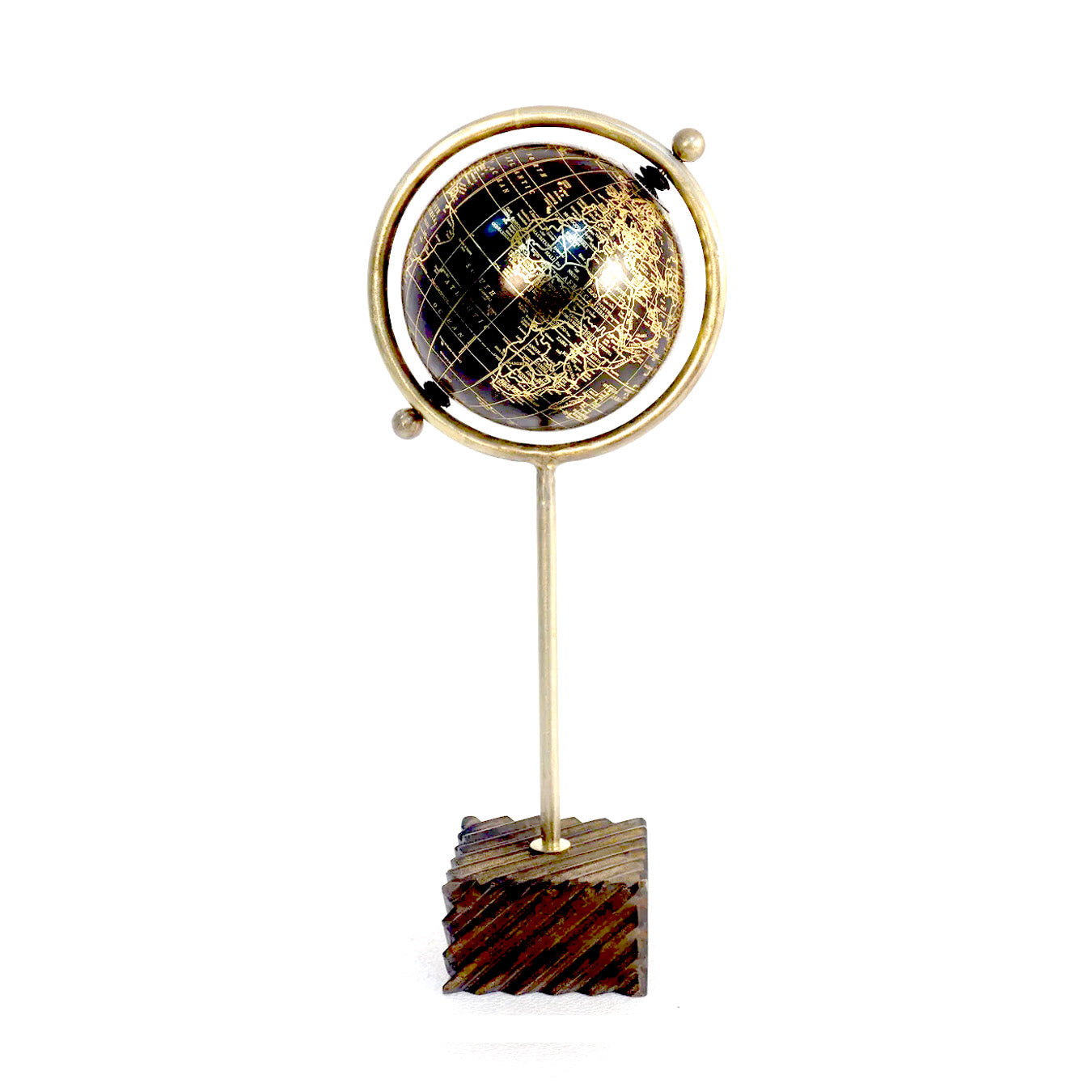 真鍮風の黒い地球儀（木製ベース付き）｜GLOBE BLACK ON BLACK WOODEN BASE 'WORLD'