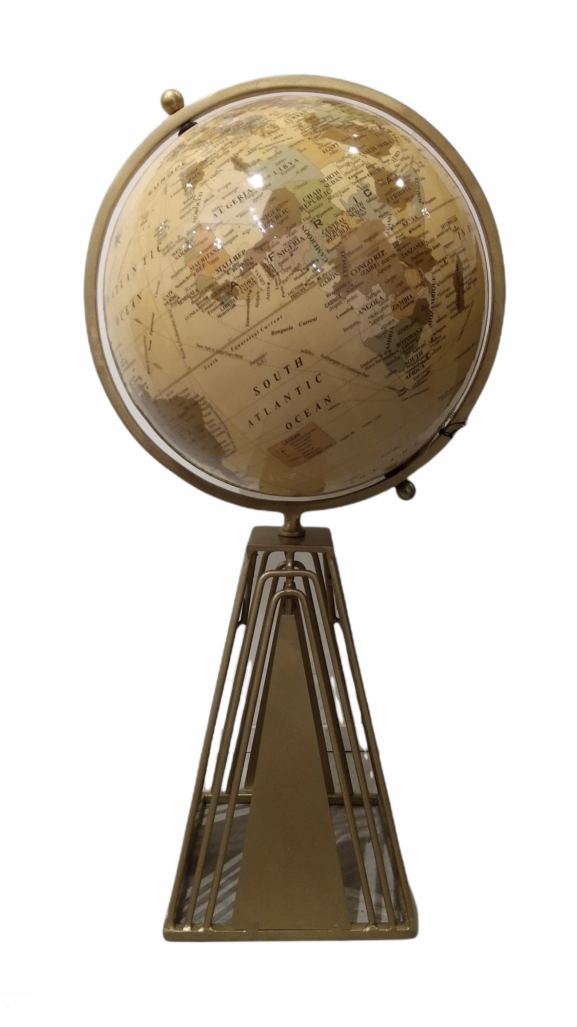 Glazed beige globe on a .gold stand WORLD